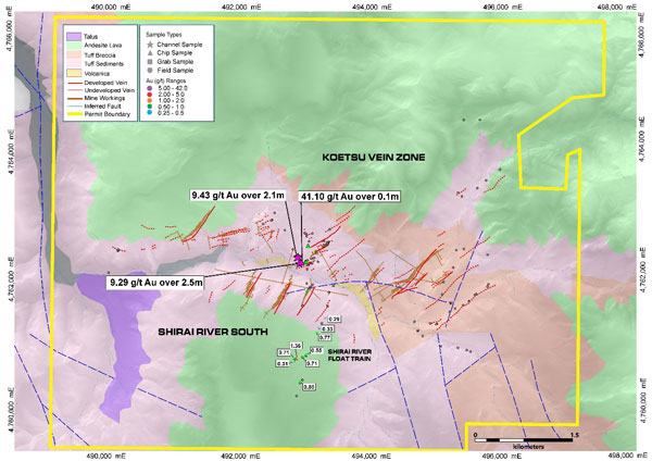 Simplified Geological Map of Todoroki Gold Project with Sample Locations