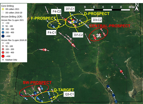 Map of Q-TARGET, Q3-C1 Drill Hole Results with SW-PROSPECT Results and Aircore Anomalies